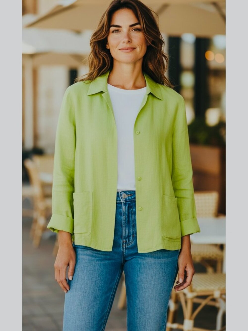 Talbots Irish Linen Blazer Jacket Sz 10P Green 293H